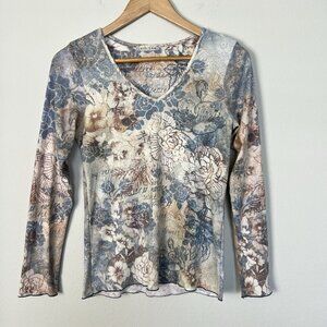 Vintage 90s Y2K Long Sleeve Top Pastel‎ Floral Fairy Embellished Size Medium